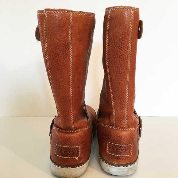 UGG tan leather boots w decorative buckles 8 - Picture 3 of 4